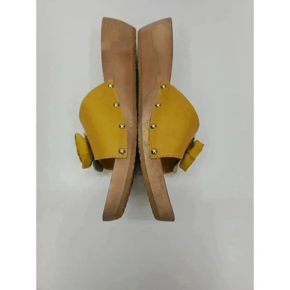 Glacee Marjorie Yellow Leather Sandals with Wooden Sole Women's Size 8 New - Picture 4 of 8